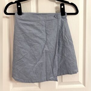 Nordstrom Open Edit Button Wrap Skirt in Blue Chambray Linen Blend Size XXS